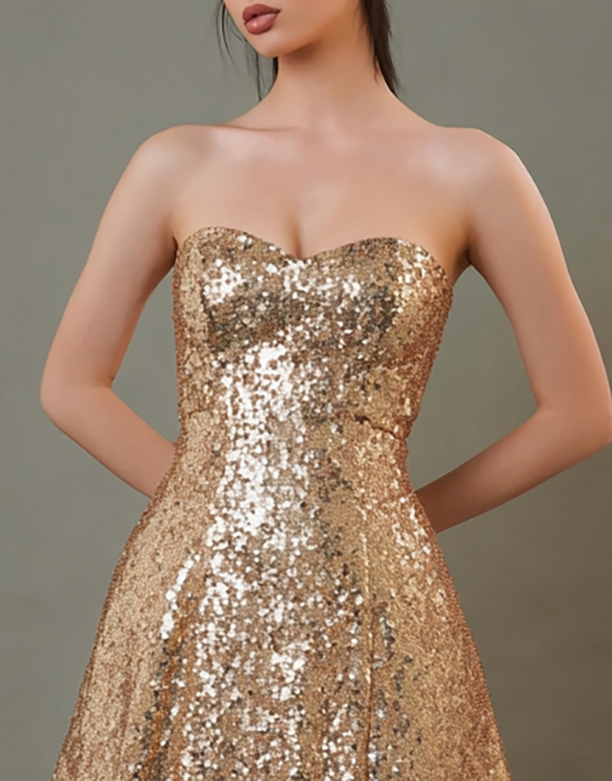 Sparkly Gold A-Line Sweetheart Short Sequin Cocktail Dress
