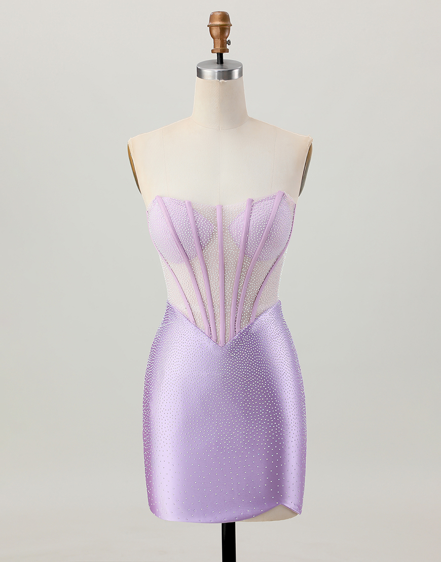 Lilac Strapless Bodycon Corset Short Homecoming Dress with Beading