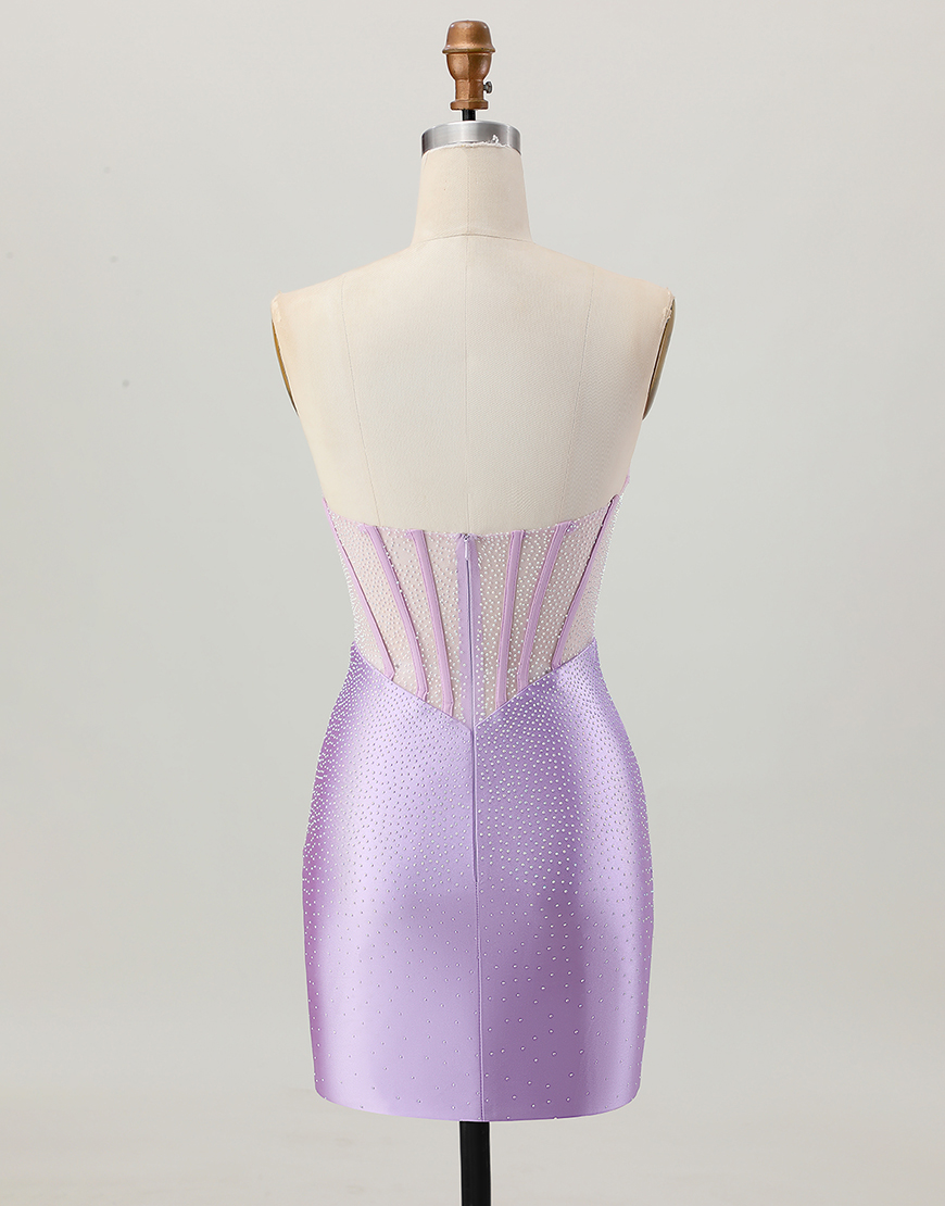 Lilac Strapless Bodycon Corset Short Homecoming Dress with Beading