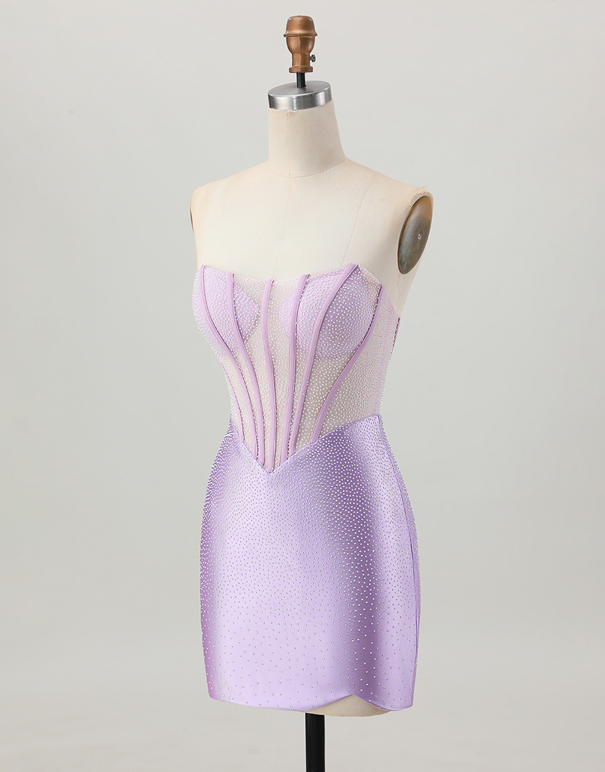 Lilac Strapless Bodycon Corset Short Homecoming Dress with Beading
