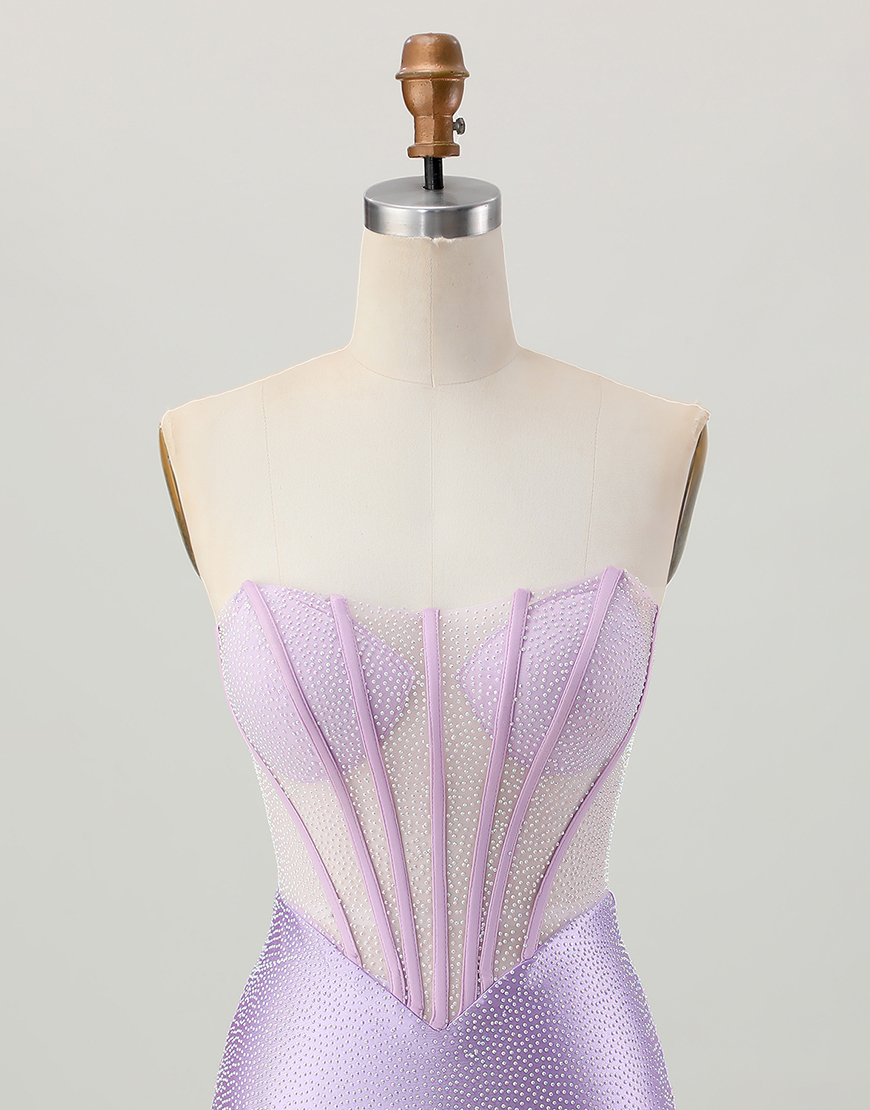 Lilac Strapless Bodycon Corset Short Homecoming Dress with Beading