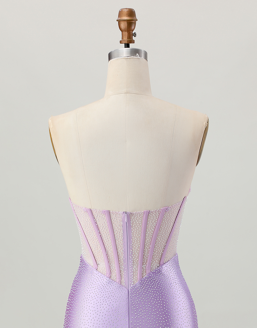 Lilac Strapless Bodycon Corset Short Homecoming Dress with Beading