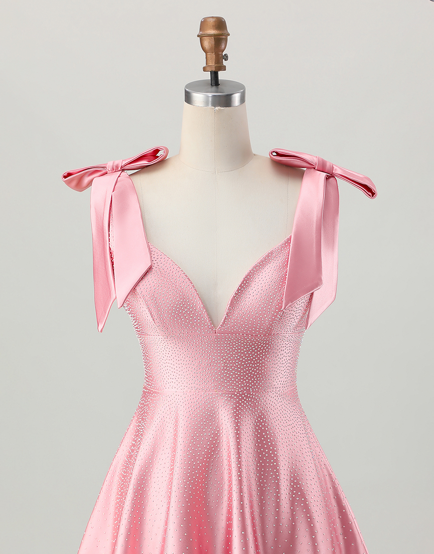 Blush Pink A Line Satin Short Homecoming Dress with Beading
