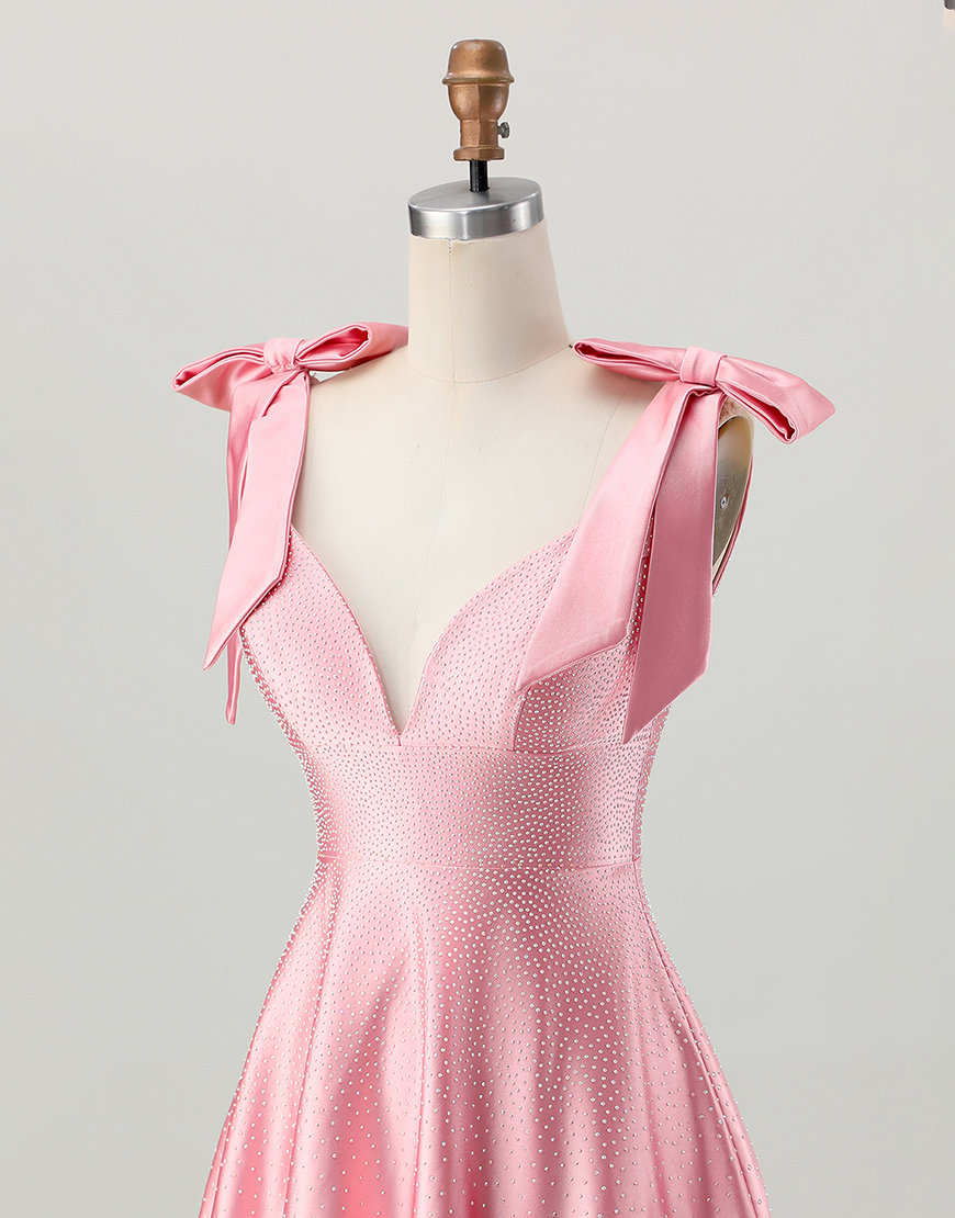 Blush Pink A Line Satin Short Homecoming Dress with Beading