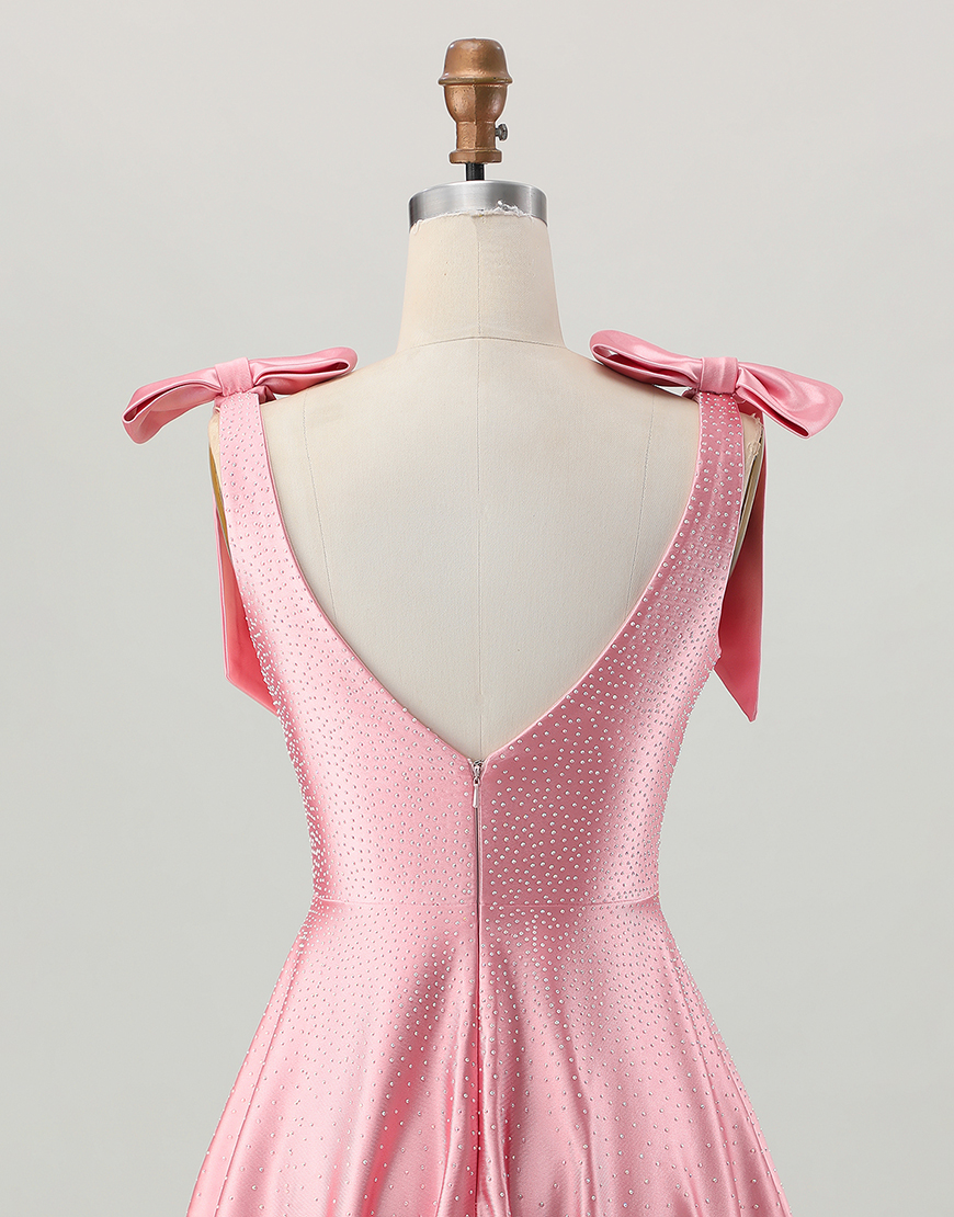 Blush Pink A Line Satin Short Homecoming Dress with Beading