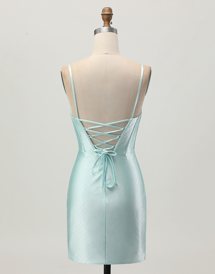 Sparkly Light Green Corset Stain Beading Short Homecoming Dress