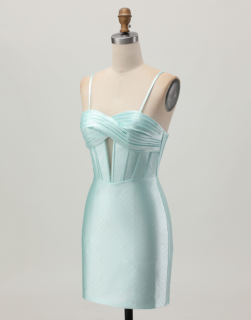 Sparkly Light Green Corset Stain Beading Short Homecoming Dress