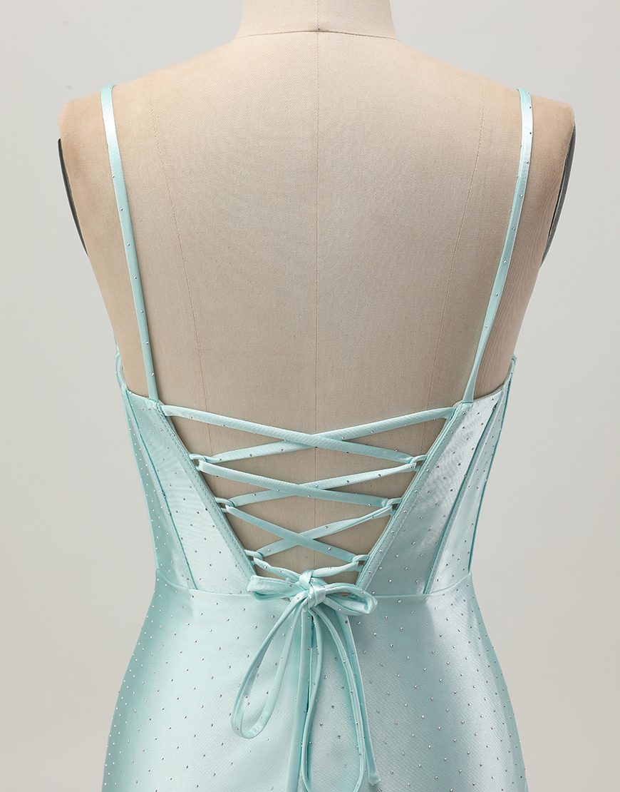 Sparkly Light Green Corset Stain Beading Short Homecoming Dress