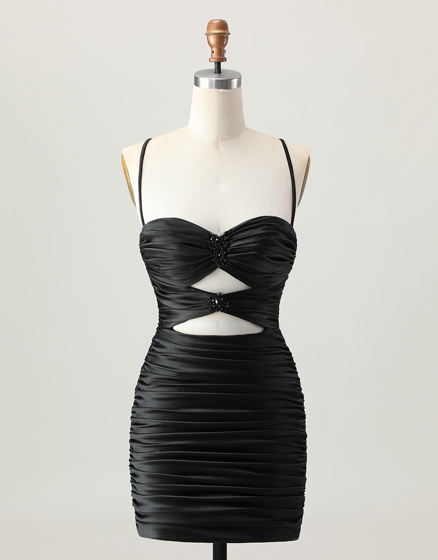 Sparkly Black Cut Out Short Tight Homecoming Dress with Rhinestone