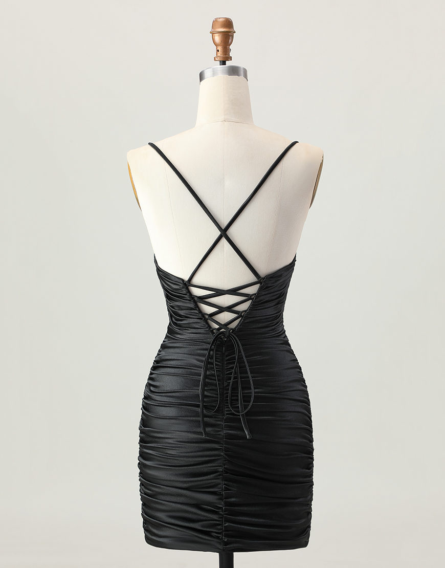 Sparkly Black Cut Out Short Tight Homecoming Dress with Rhinestone