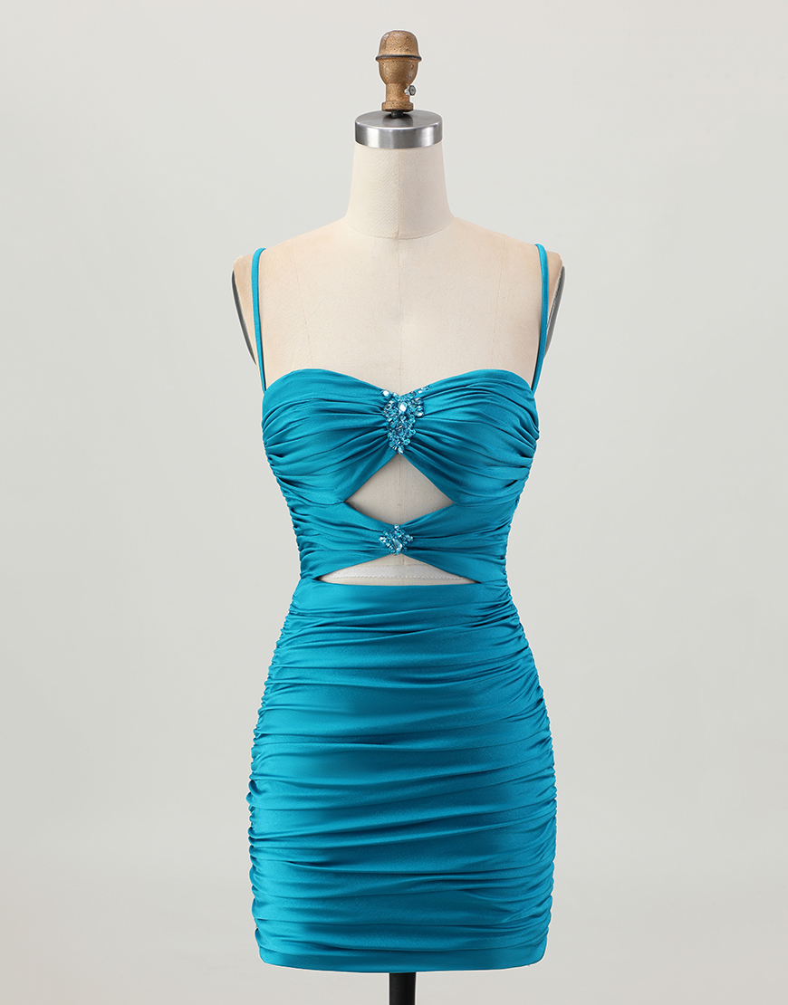 Sparkly Red Tight Cut Out Short Homecoming Dress with Rhinestone