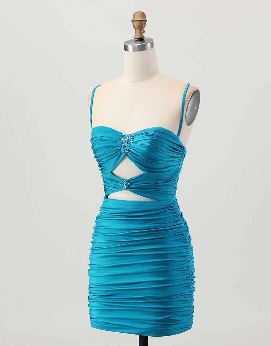 Sparkly Red Tight Cut Out Short Homecoming Dress with Rhinestone