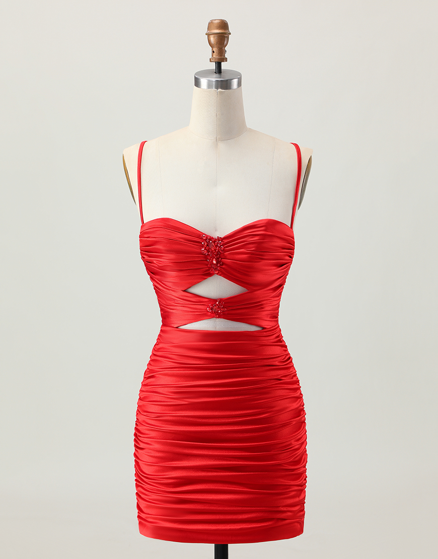 Sparkly Red Tight Cut Out Short Homecoming Dress with Rhinestone