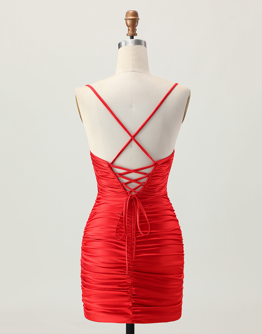 Sparkly Red Tight Cut Out Short Homecoming Dress with Rhinestone