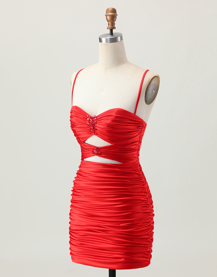 Sparkly Red Tight Cut Out Short Homecoming Dress with Rhinestone