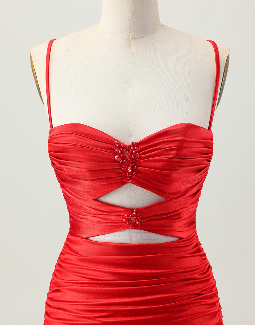 Sparkly Red Tight Cut Out Short Homecoming Dress with Rhinestone