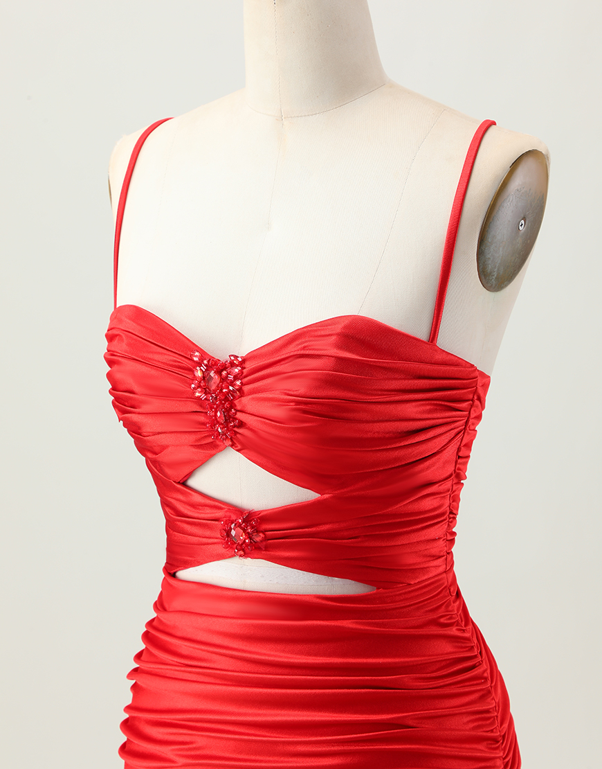 Sparkly Red Tight Cut Out Short Homecoming Dress with Rhinestone