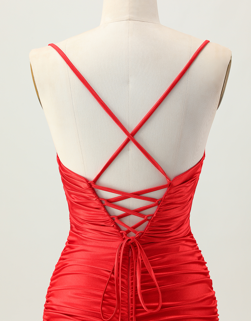 Sparkly Red Tight Cut Out Short Homecoming Dress with Rhinestone