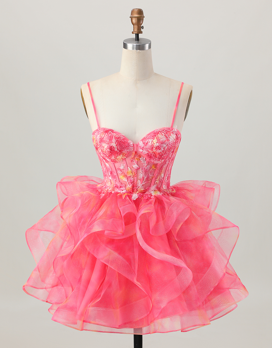 Red A Line Short Organza Corset Homecoming Dress with Appliques