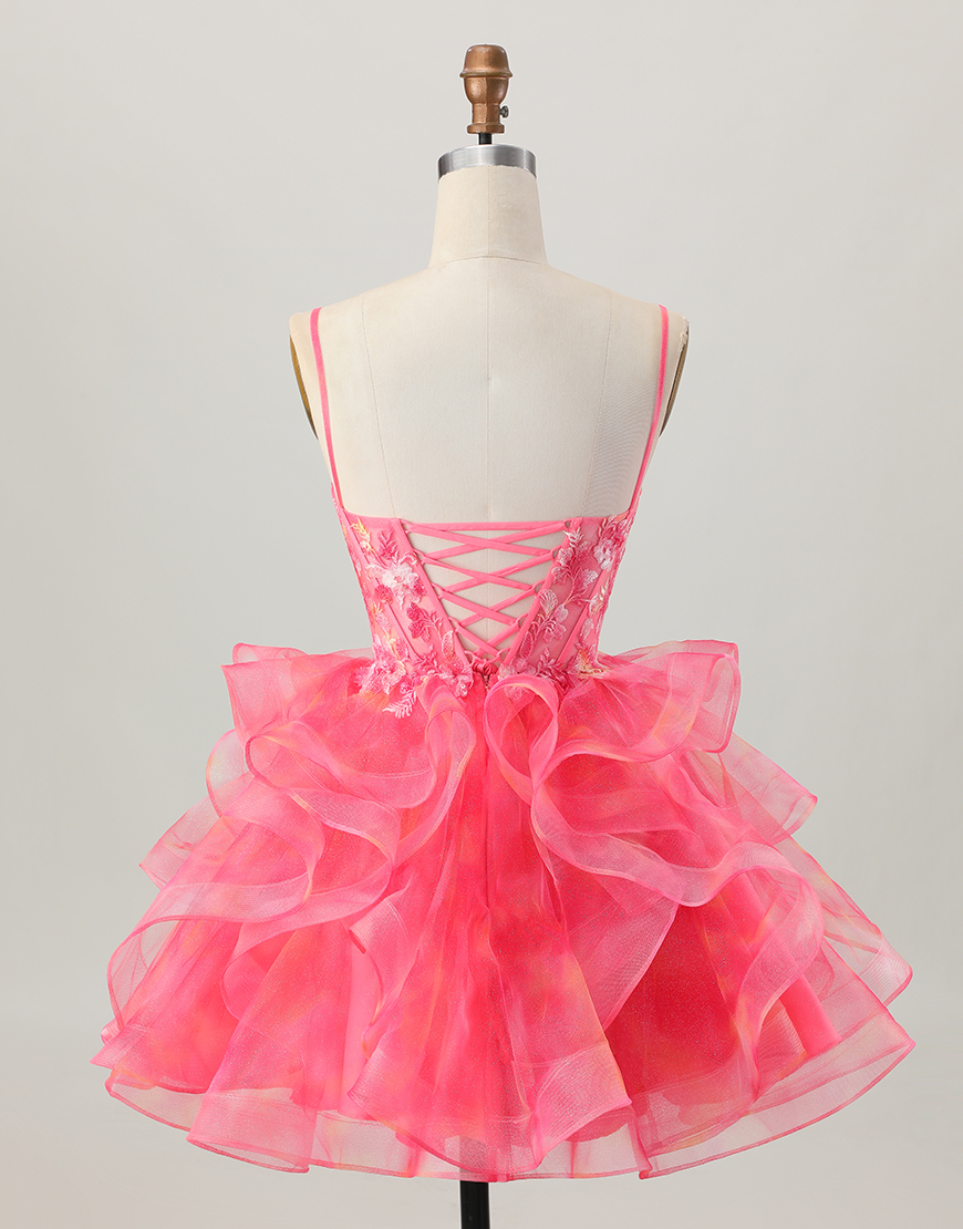 Red A Line Short Organza Corset Homecoming Dress with Appliques