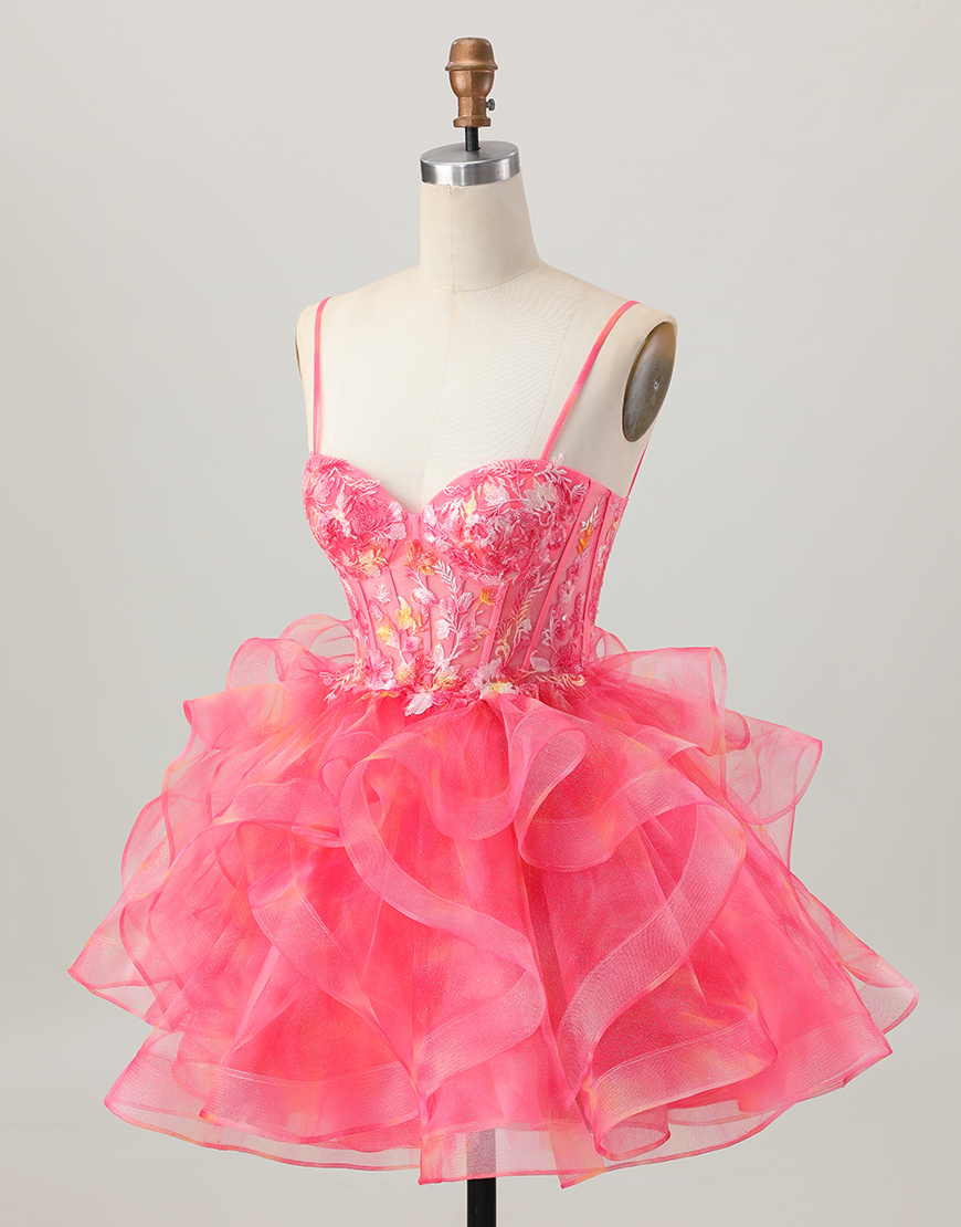 Red A Line Short Organza Corset Homecoming Dress with Appliques