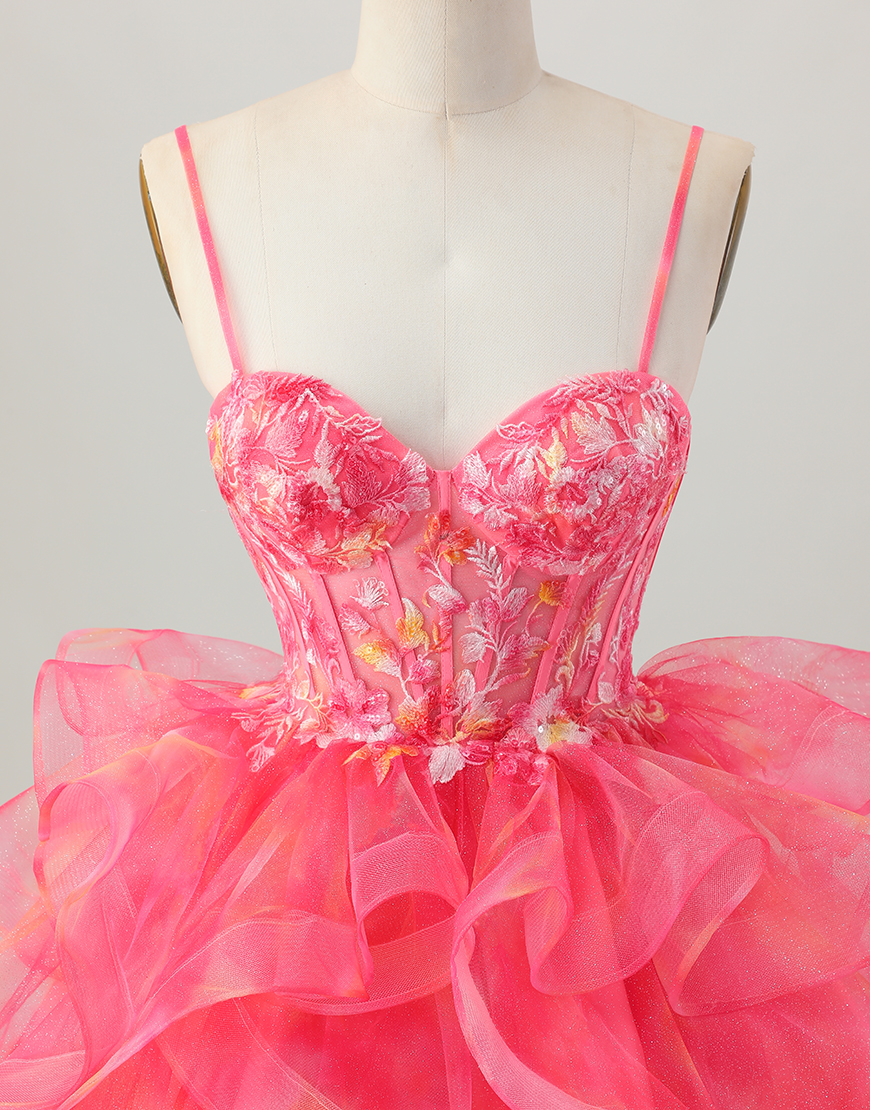 Red A Line Short Organza Corset Homecoming Dress with Appliques