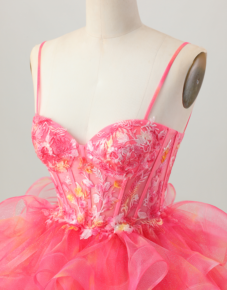 Red A Line Short Organza Corset Homecoming Dress with Appliques