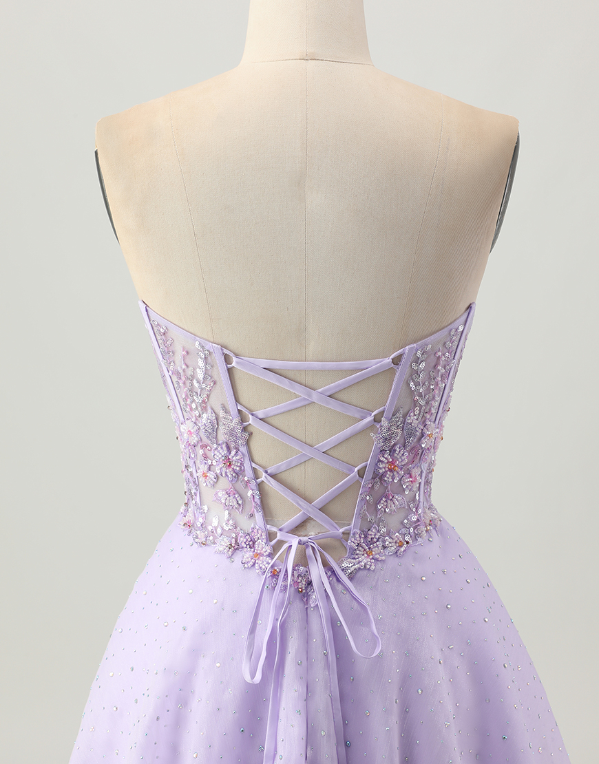 Sparkly Lilac Short Strapless Corset Homecoming Dress with Beading