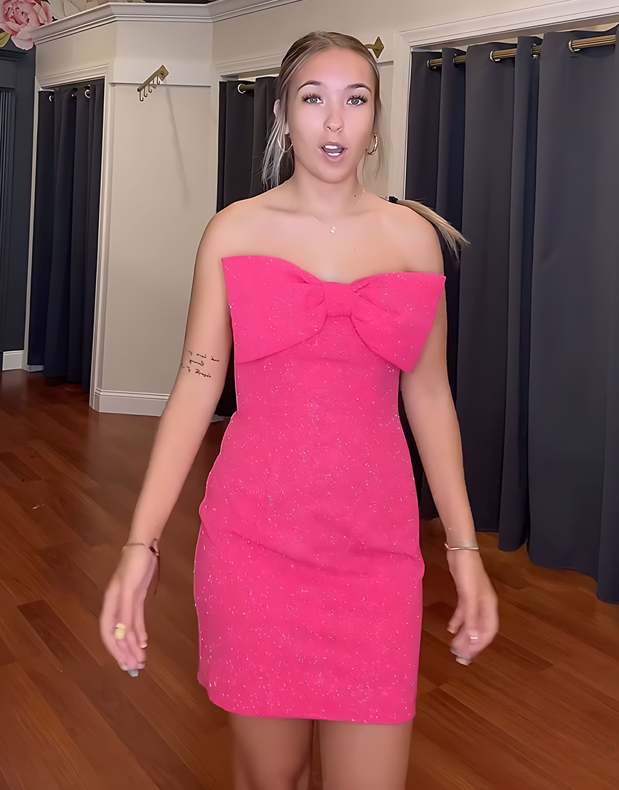 Sparkly Fuchsia Bodycon Strapless Short Homecoming Dress with Bow