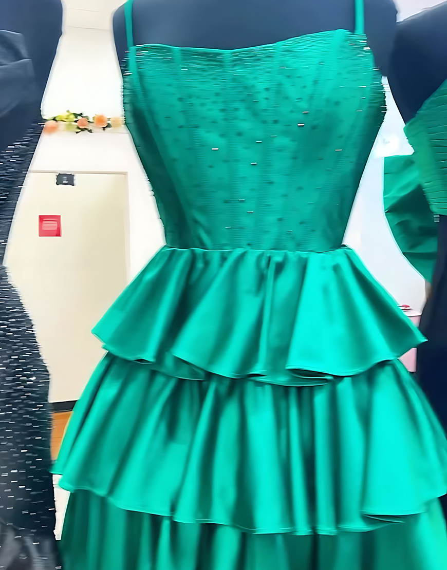 Sparkly Green Satin A-Line Ruffled Corset Short Homecoming Dress with Beading
