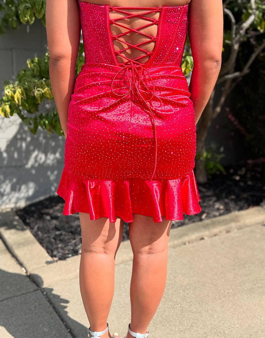 Sparkly Black Short Sweetheart Beaded Corset Homecoming Dress with Ruffles