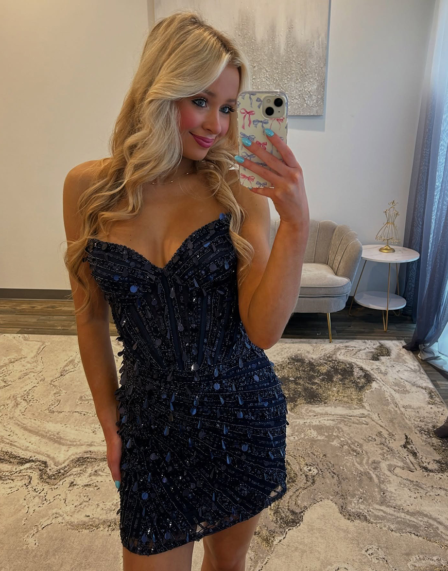 Sparkly Emerald Green Sequin Tight Sweetheart Short Corset Homecoming Dress