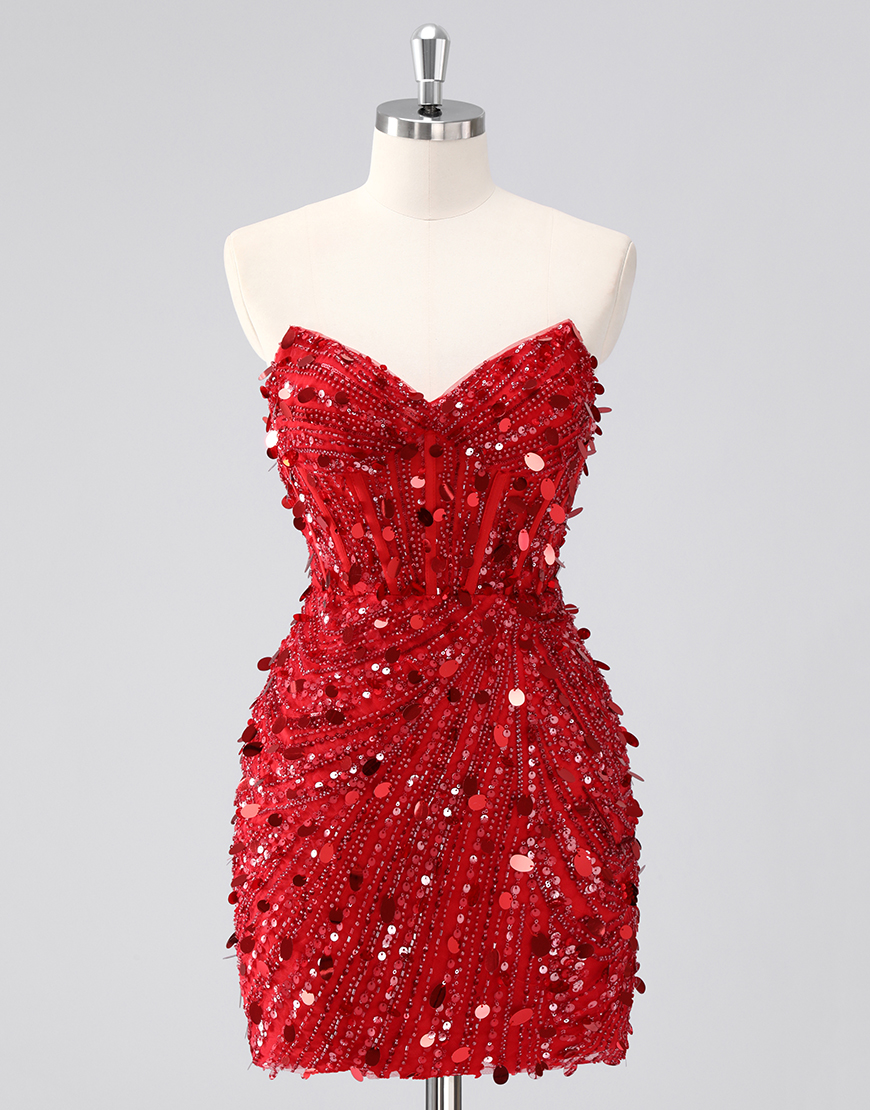 Sparkly Gold Sequin Tight Sweetheart Short Corset Homecoming Dress