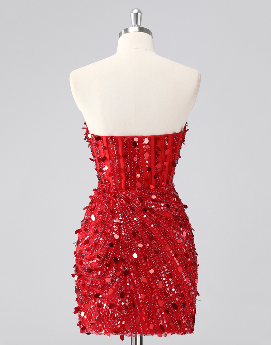 Sparkly Gold Sequin Tight Sweetheart Short Corset Homecoming Dress