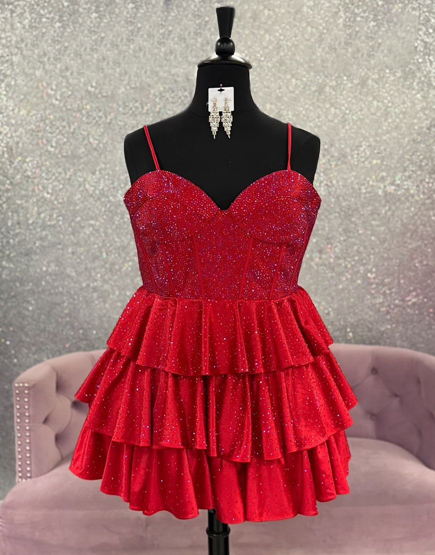 Sparkly Royal Blue Short Beaded A-Line Ruffled Corset Homecoming Dress