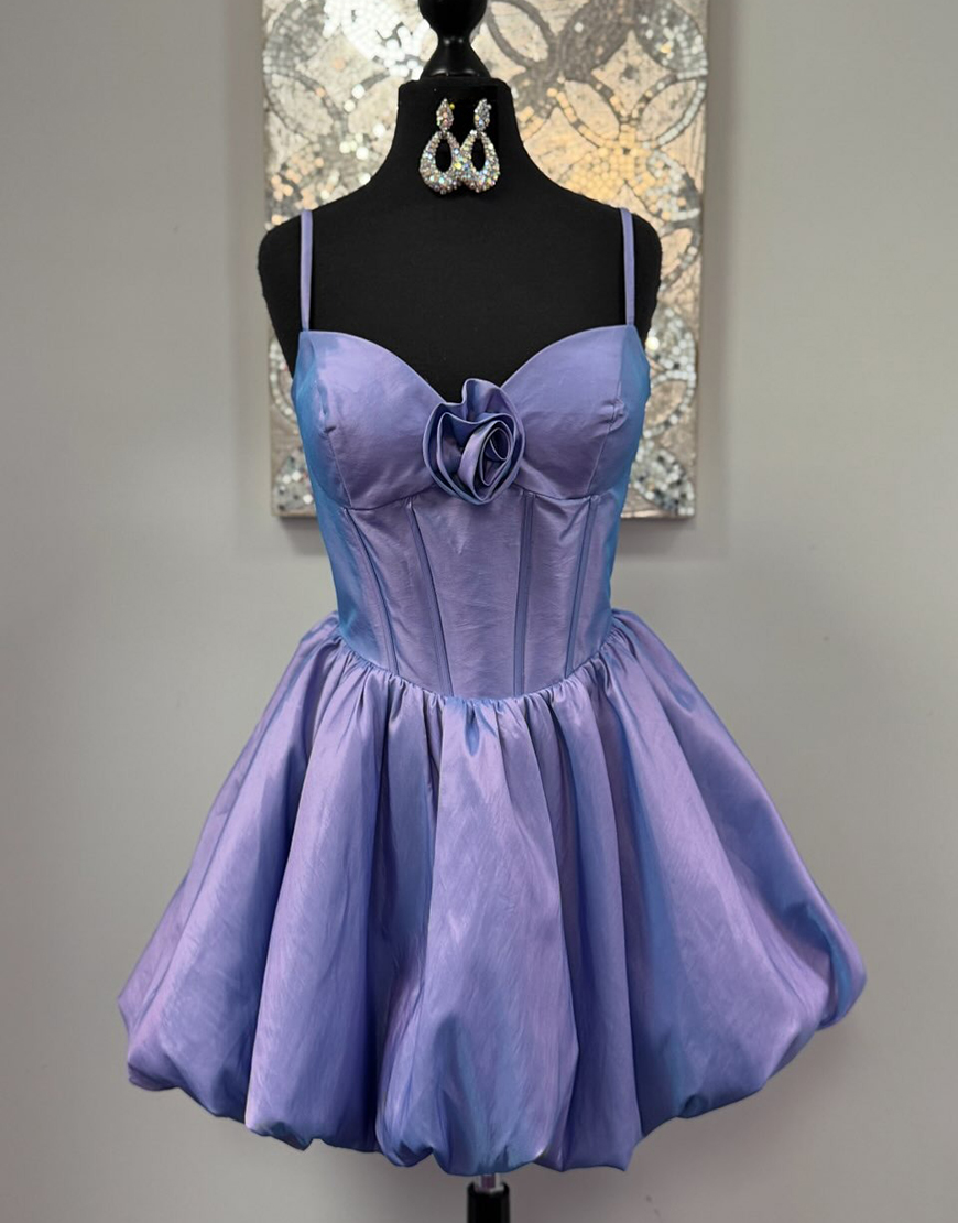 Purple Satin A-Line Corset Short Homecoming Dress with 3D Flower