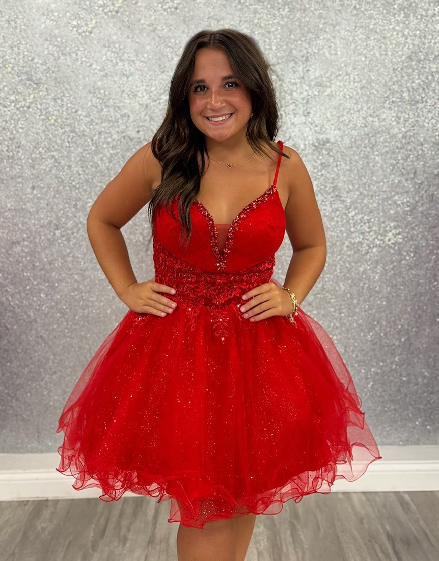Sparkly Red Short A-Line Homecoming Dress with Beading