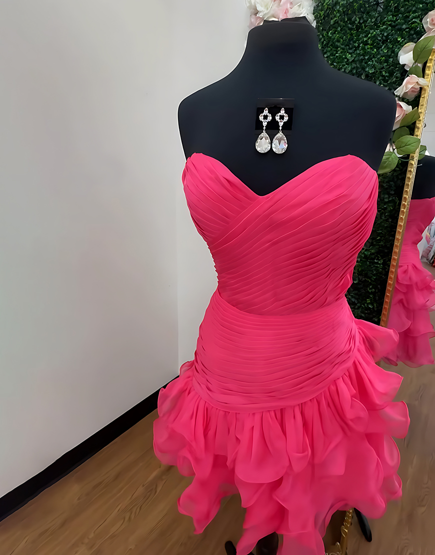 Fuchsia A-Line Sweetheart Ruched Ruffled Short Homecoming Dress