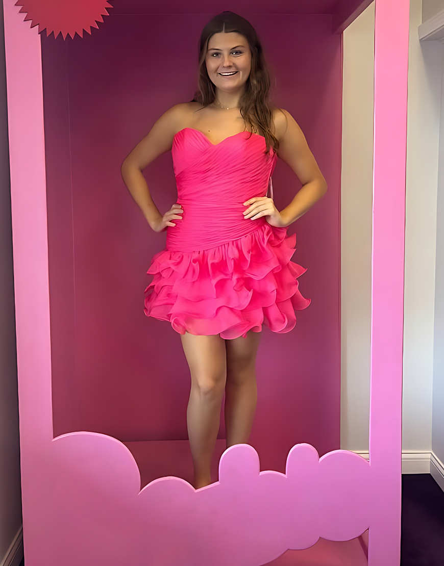 Fuchsia A-Line Sweetheart Ruched Ruffled Short Homecoming Dress