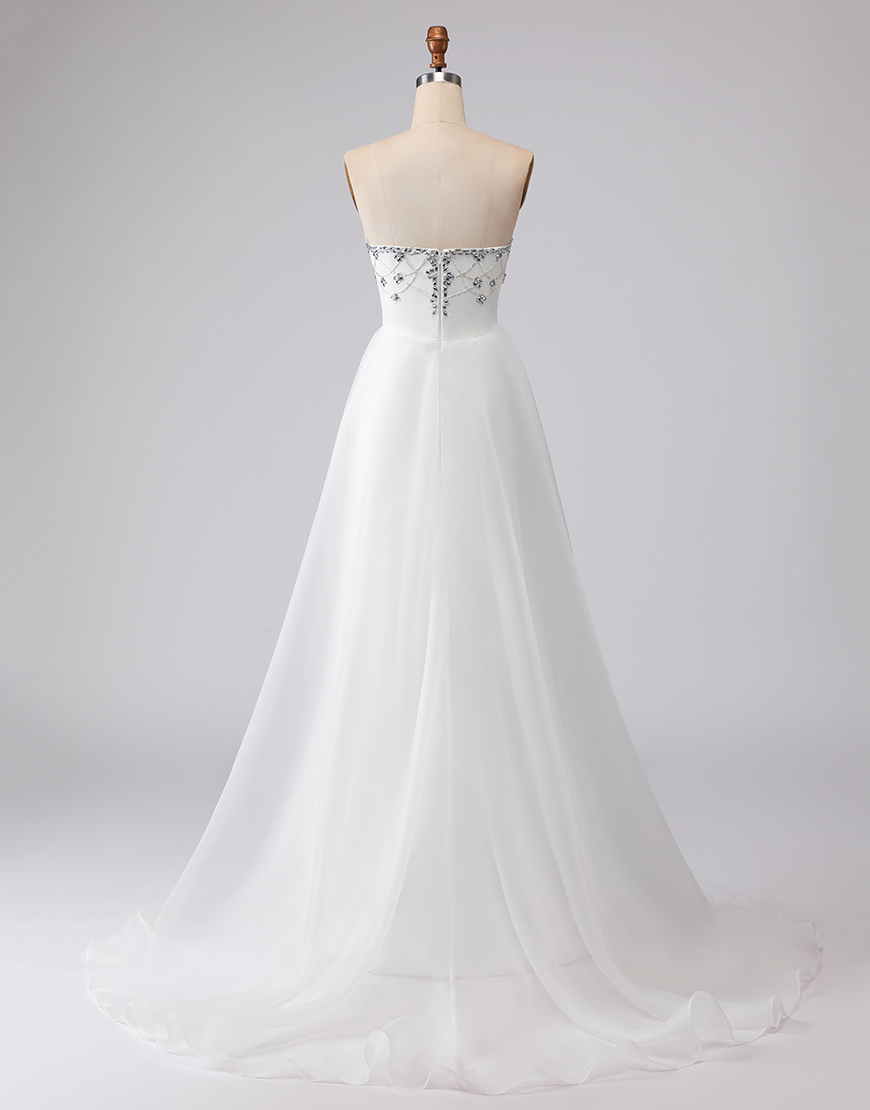 Sparkly White Mermaid Strapless Satin Long Prom Dress with Beading