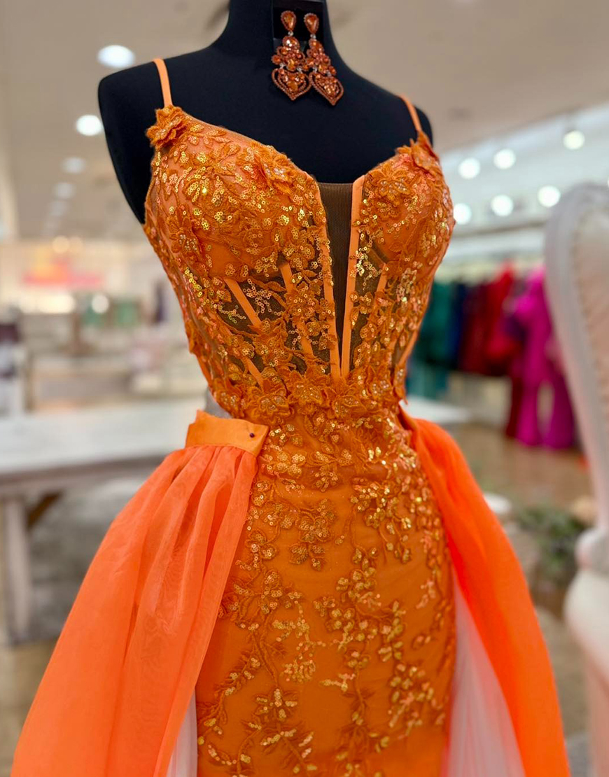 Sparkly Orange Sequin Tight Appliqued Corset Short Homecoming Dress with Cape