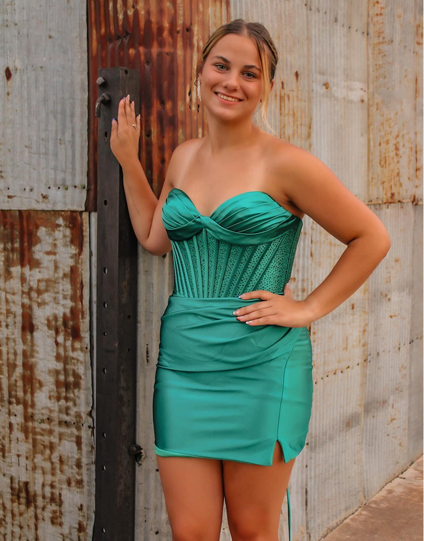 Green Sweetheart Satin Tight Short Corset Homecoming Dress with Beading