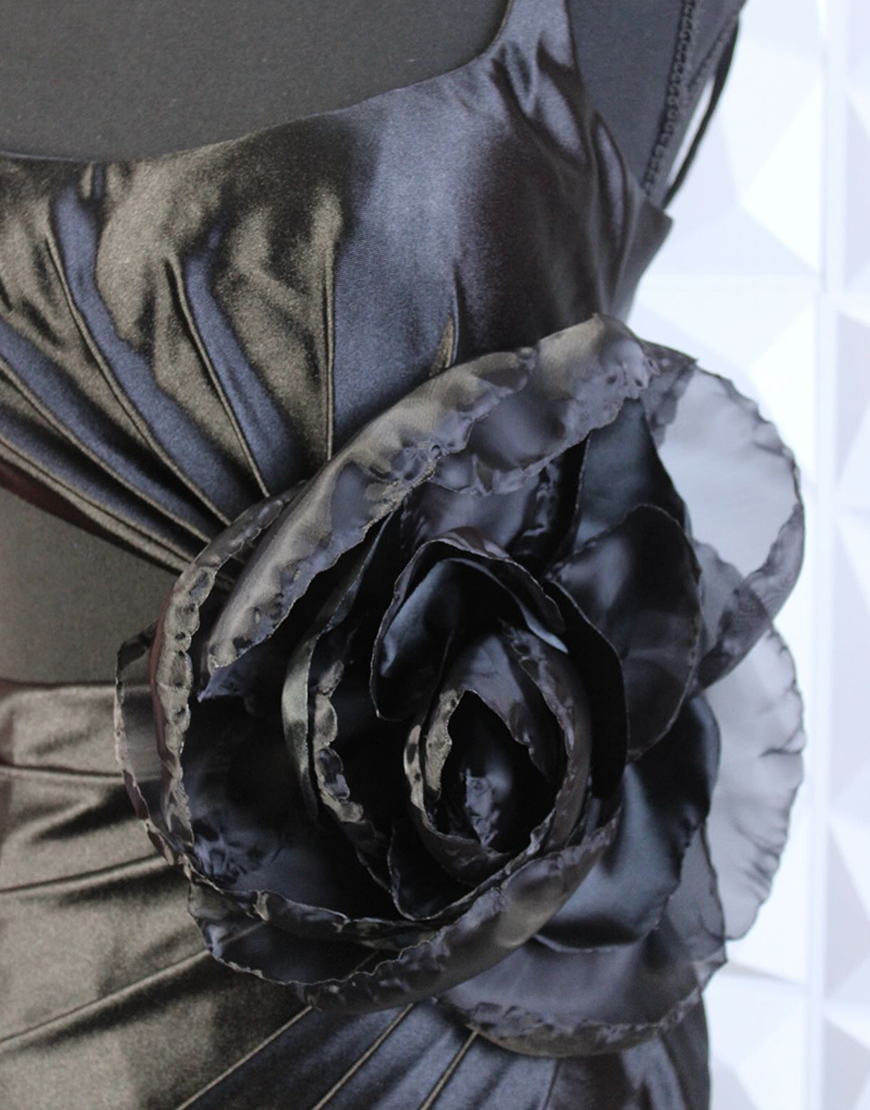 Black Spaghetti Straps Satin Short Tight Homecoming Dress with 3D Flowers
