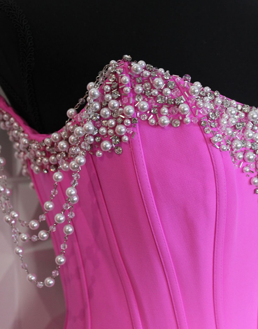 Sparkly Fuchsia Sweetheart Corset Tight Short Satin Homecoming Dress with Beading