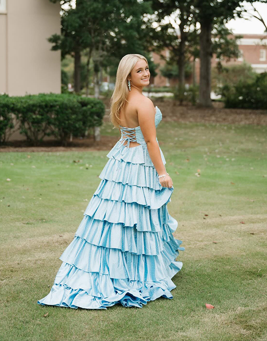 Sparkly Yellow A-Line Satin Sweetheart Ruffled Cut-Out Long Prom Dress with Beading