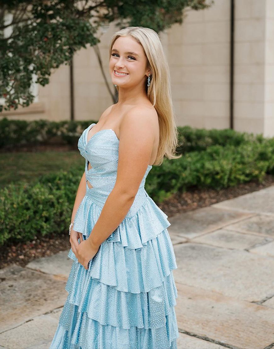 Sparkly Yellow A-Line Satin Sweetheart Ruffled Cut-Out Long Prom Dress with Beading