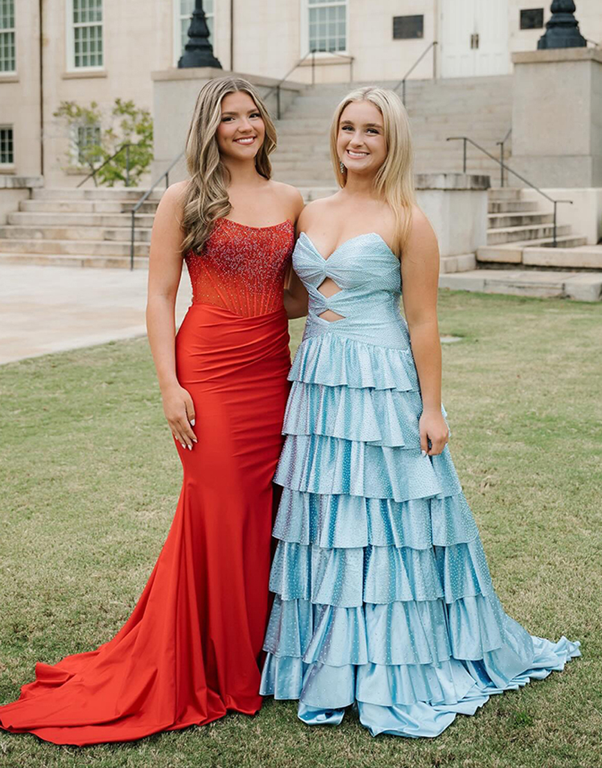 Sparkly Yellow A-Line Satin Sweetheart Ruffled Cut-Out Long Prom Dress with Beading