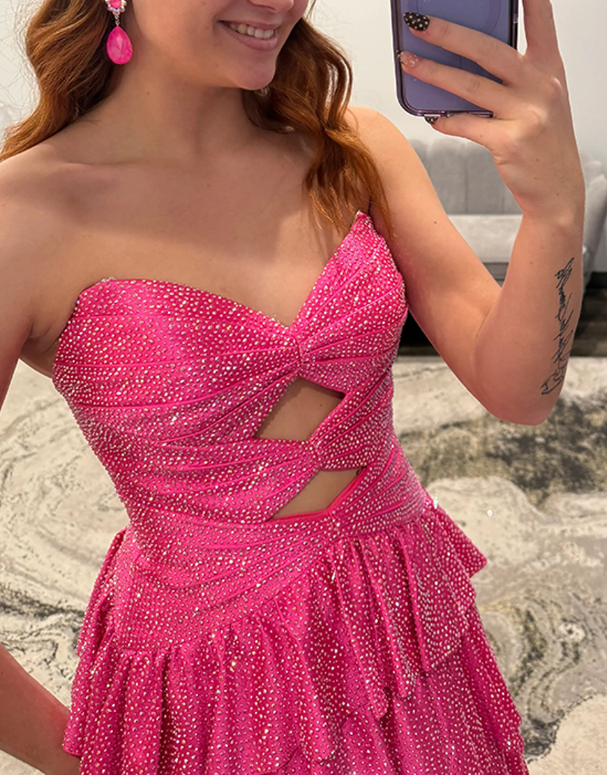 Sparkly Yellow A-Line Satin Sweetheart Ruffled Cut-Out Long Prom Dress with Beading