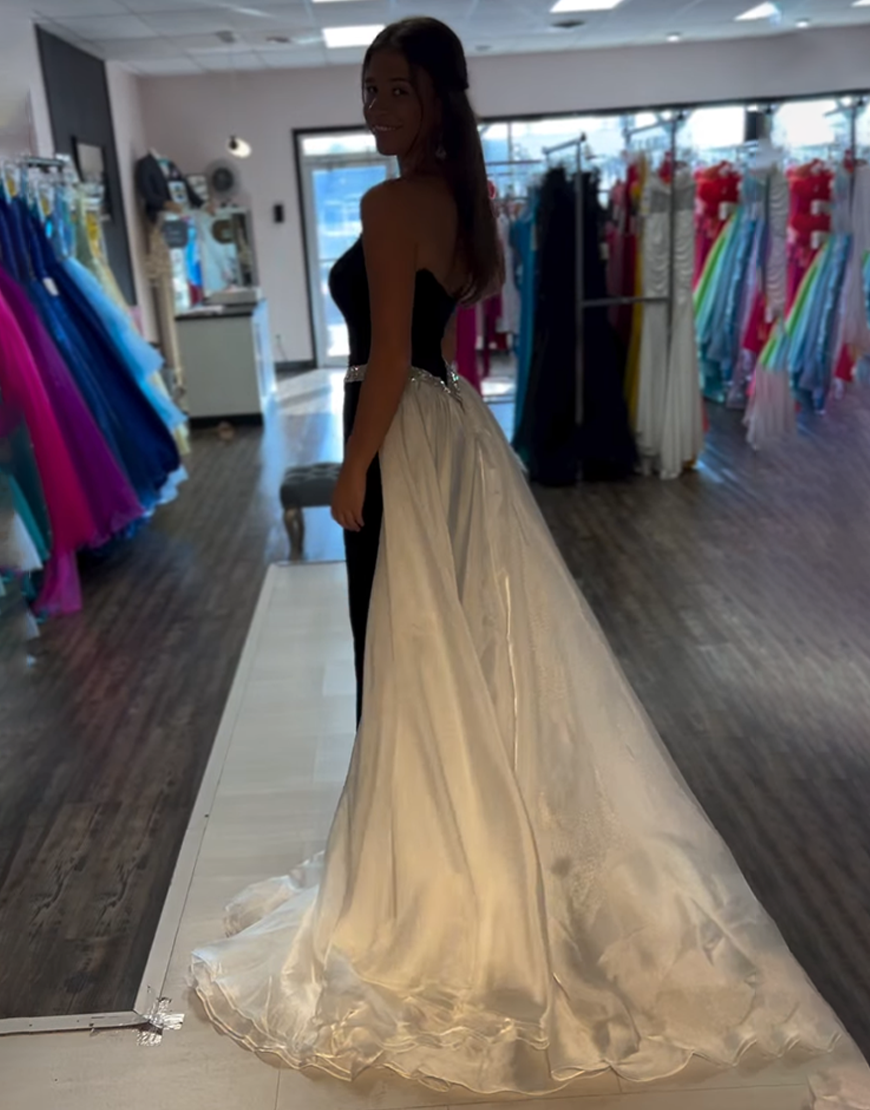 Sparkly Black Mermaid Sweetheart Velvet Long Prom Dress with Beading