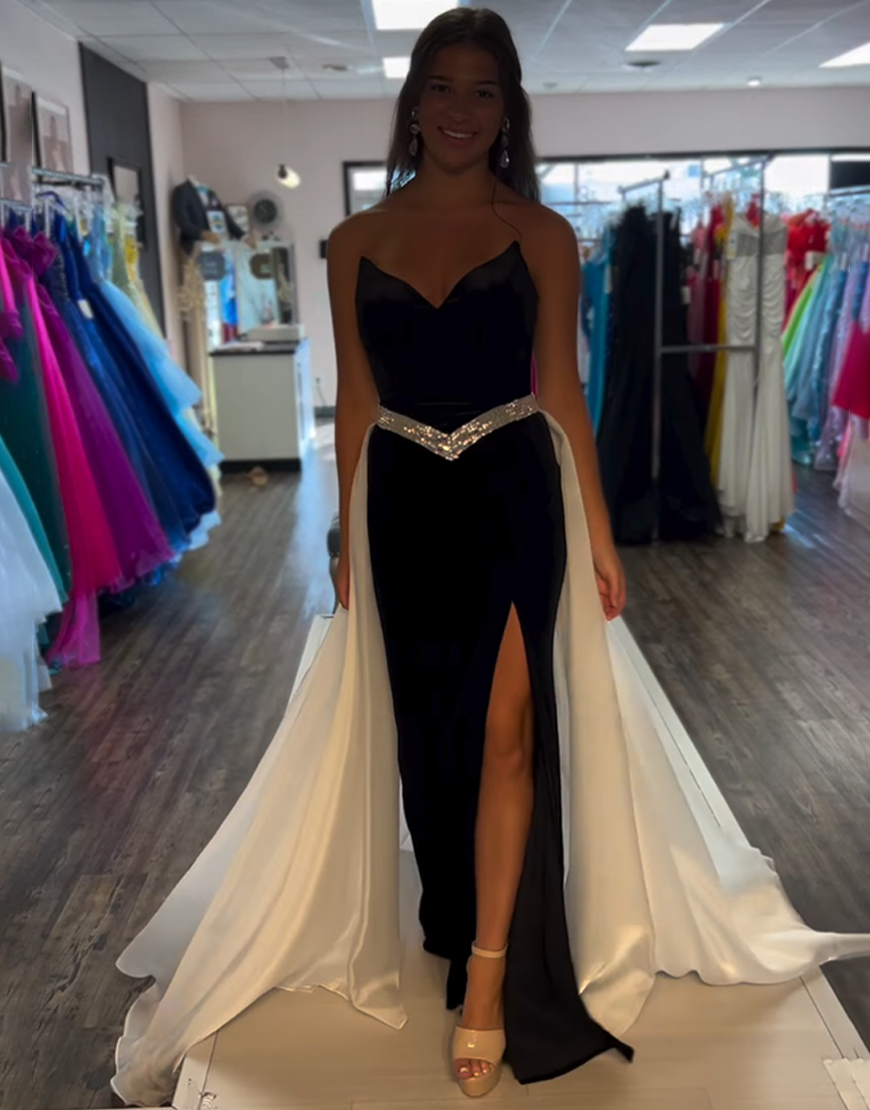 Sparkly Black Mermaid Sweetheart Velvet Long Prom Dress with Beading